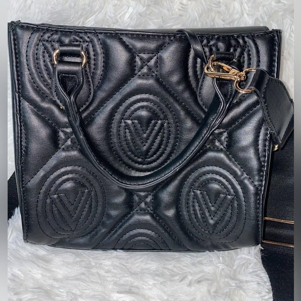 Valentino Orlandi Black Quilted Crossbody with Gold Hardware